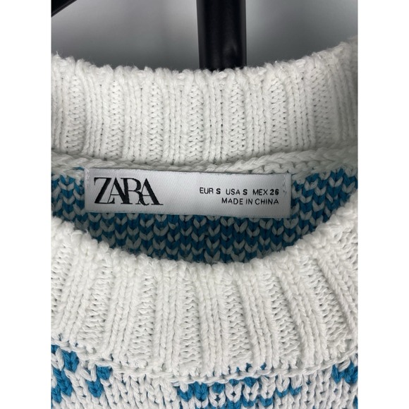 Zara White Blue Zebra Flower‎ Knit Academia Preppy Sweater Vest Size S - Picture 3 of 5